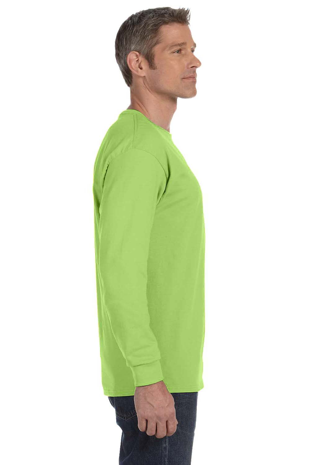 Jerzees 29L Mens Dri-Power Moisture Wicking Long Sleeve Crewneck T-Shirt Neon Green Side
