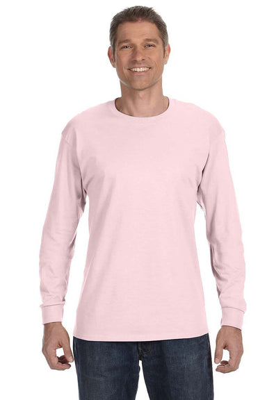 Jerzees 29L Mens Dri-Power Moisture Wicking Long Sleeve Crewneck T-Shirt Classic Pink Front