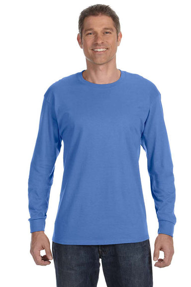 Jerzees 29L Mens Dri-Power Moisture Wicking Long Sleeve Crewneck T-Shirt Columbia Blue Front