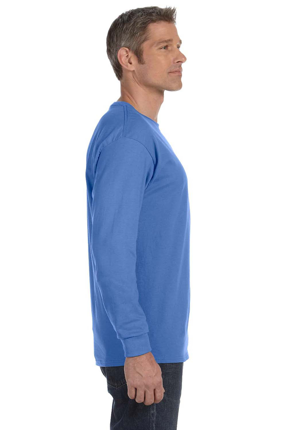 Jerzees 29L Mens Dri-Power Moisture Wicking Long Sleeve Crewneck T-Shirt Columbia Blue Side