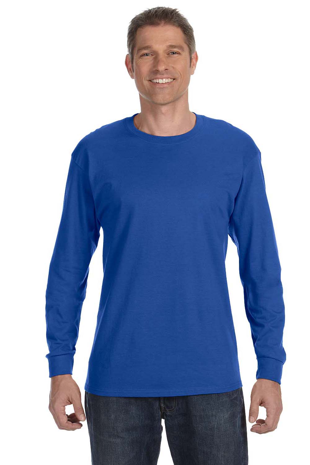 Jerzees 29L Mens Dri-Power Moisture Wicking Long Sleeve Crewneck T-Shirt Royal Blue Front