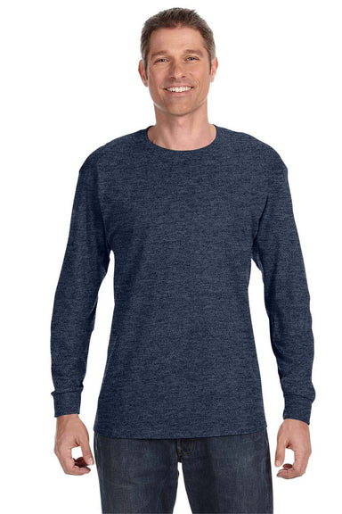 Jerzees 29L Mens Dri-Power Moisture Wicking Long Sleeve Crewneck T-Shirt Heather Navy Blue Front