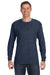 Jerzees 29L Mens Dri-Power Moisture Wicking Long Sleeve Crewneck T-Shirt Heather Navy Blue Front