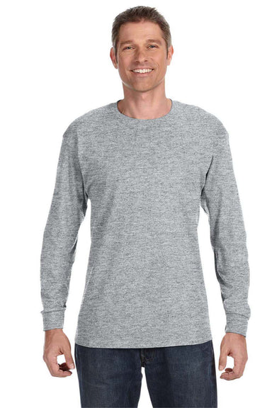 Jerzees 29L Mens Dri-Power Moisture Wicking Long Sleeve Crewneck T-Shirt Heather Grey Front