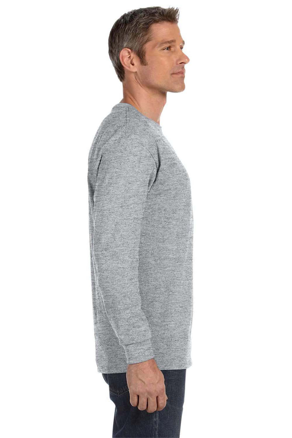 Jerzees 29L Mens Dri-Power Moisture Wicking Long Sleeve Crewneck T-Shirt Heather Grey Side