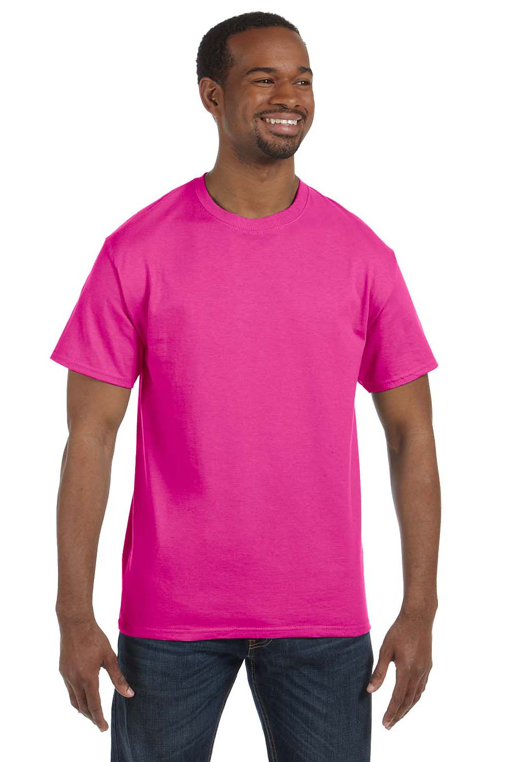 Jerzees 29M Mens Dri-Power Moisture Wicking Short Sleeve Crewneck T-Shirt Cyber Pink Front