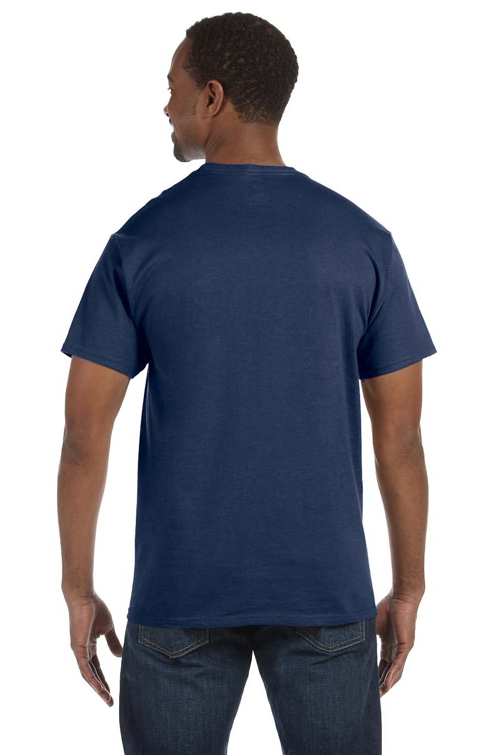 Jerzees 29M Mens Dri-Power Moisture Wicking Short Sleeve Crewneck T-Shirt Heather Navy Blue Back