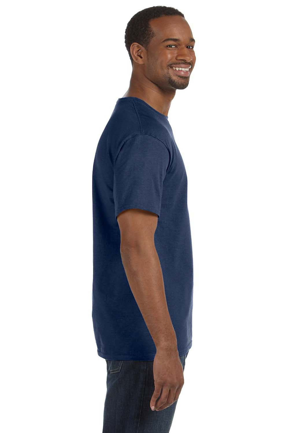 Jerzees 29M Mens Dri-Power Moisture Wicking Short Sleeve Crewneck T-Shirt Heather Navy Blue Side