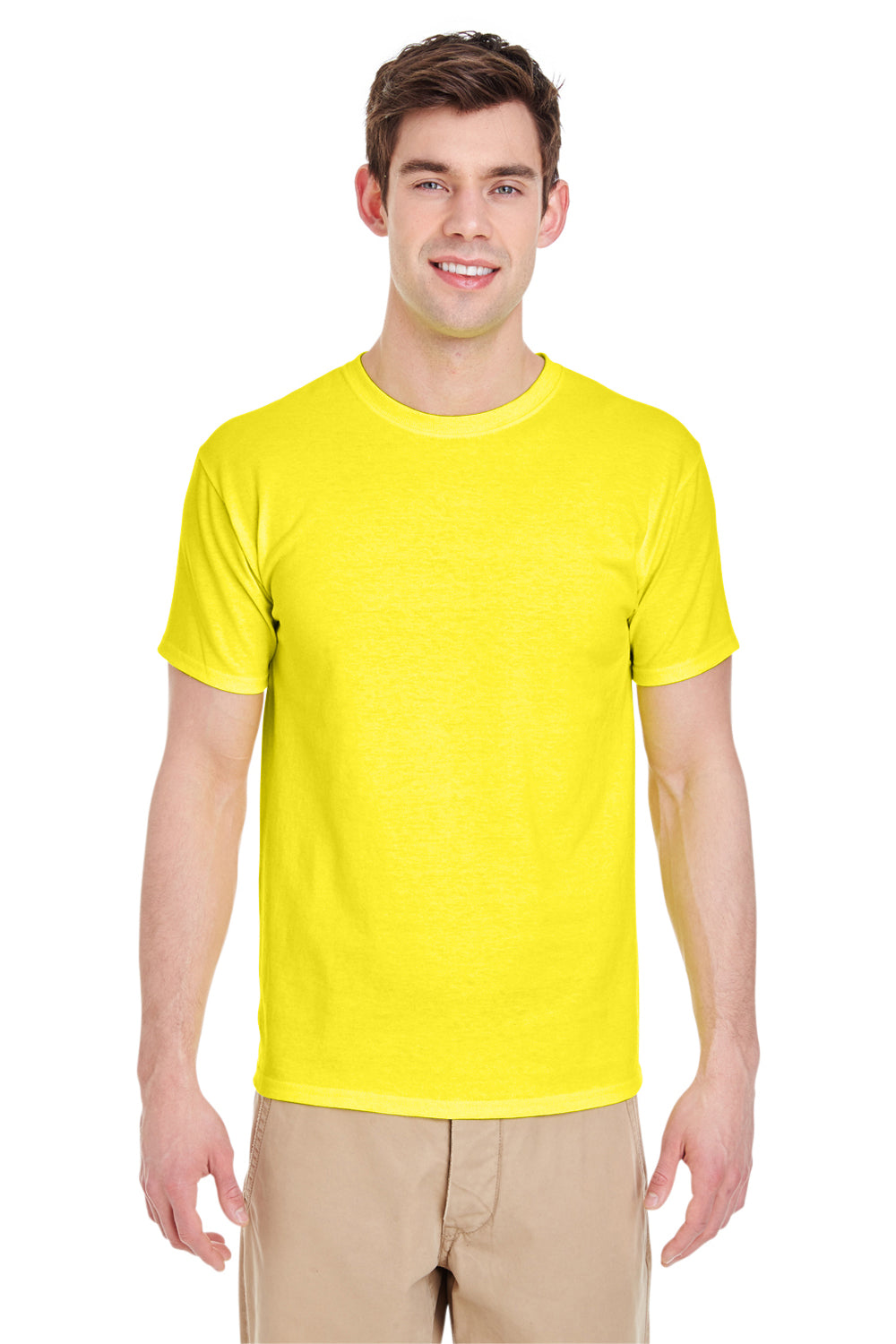 Jerzees 29M Mens Dri-Power Moisture Wicking Short Sleeve Crewneck T-Shirt Neon Yellow Front