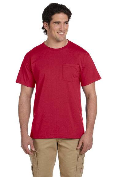 Jerzees 29P Mens Dri-Power Moisture Wicking Short Sleeve Crewneck T-Shirt w/ Pocket Red Front