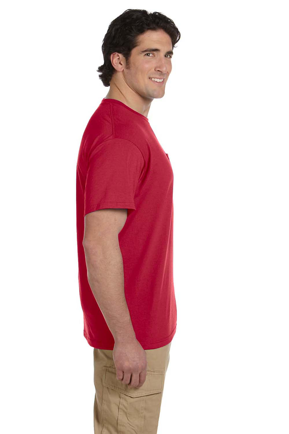Jerzees 29P Mens Dri-Power Moisture Wicking Short Sleeve Crewneck T-Shirt w/ Pocket Red Side