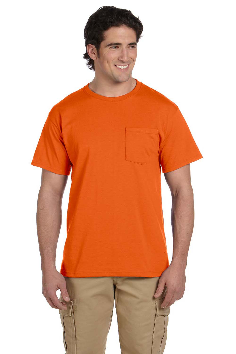 Jerzees 29P Mens Dri-Power Moisture Wicking Short Sleeve Crewneck T-Shirt w/ Pocket Safety Orange Front