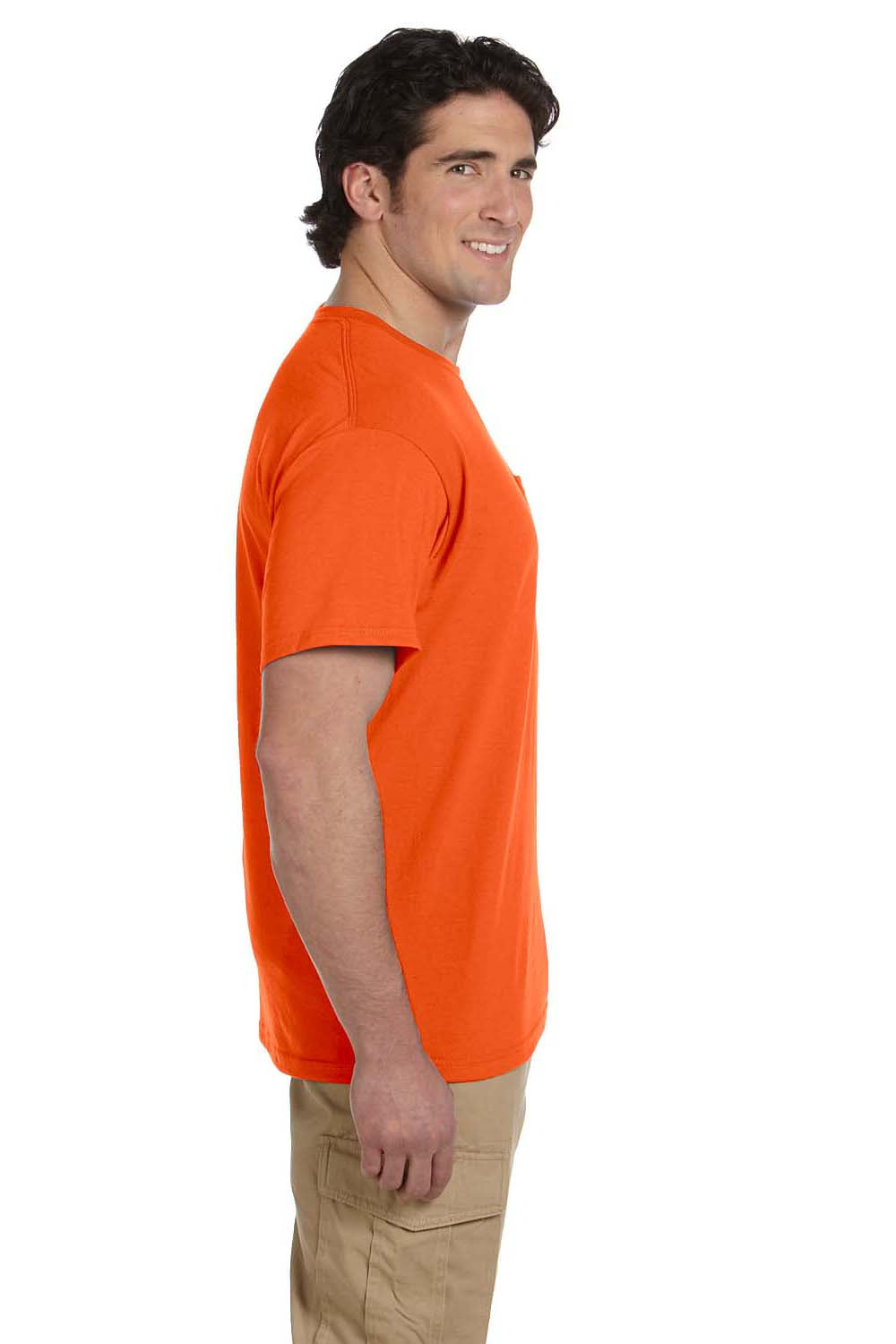 Jerzees 29P Mens Dri-Power Moisture Wicking Short Sleeve Crewneck T-Shirt w/ Pocket Safety Orange Side