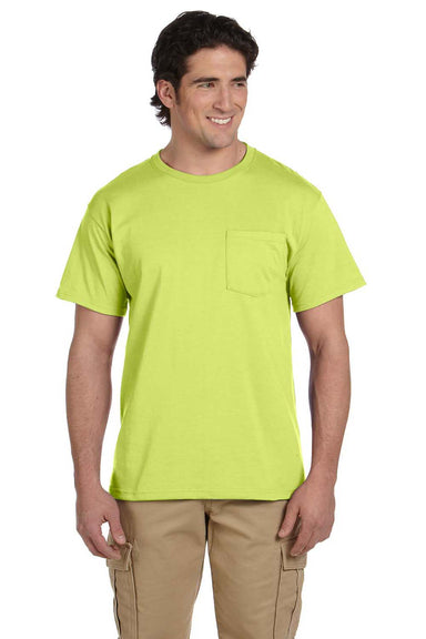 Jerzees 29P Mens Dri-Power Moisture Wicking Short Sleeve Crewneck T-Shirt w/ Pocket Safety Green Front