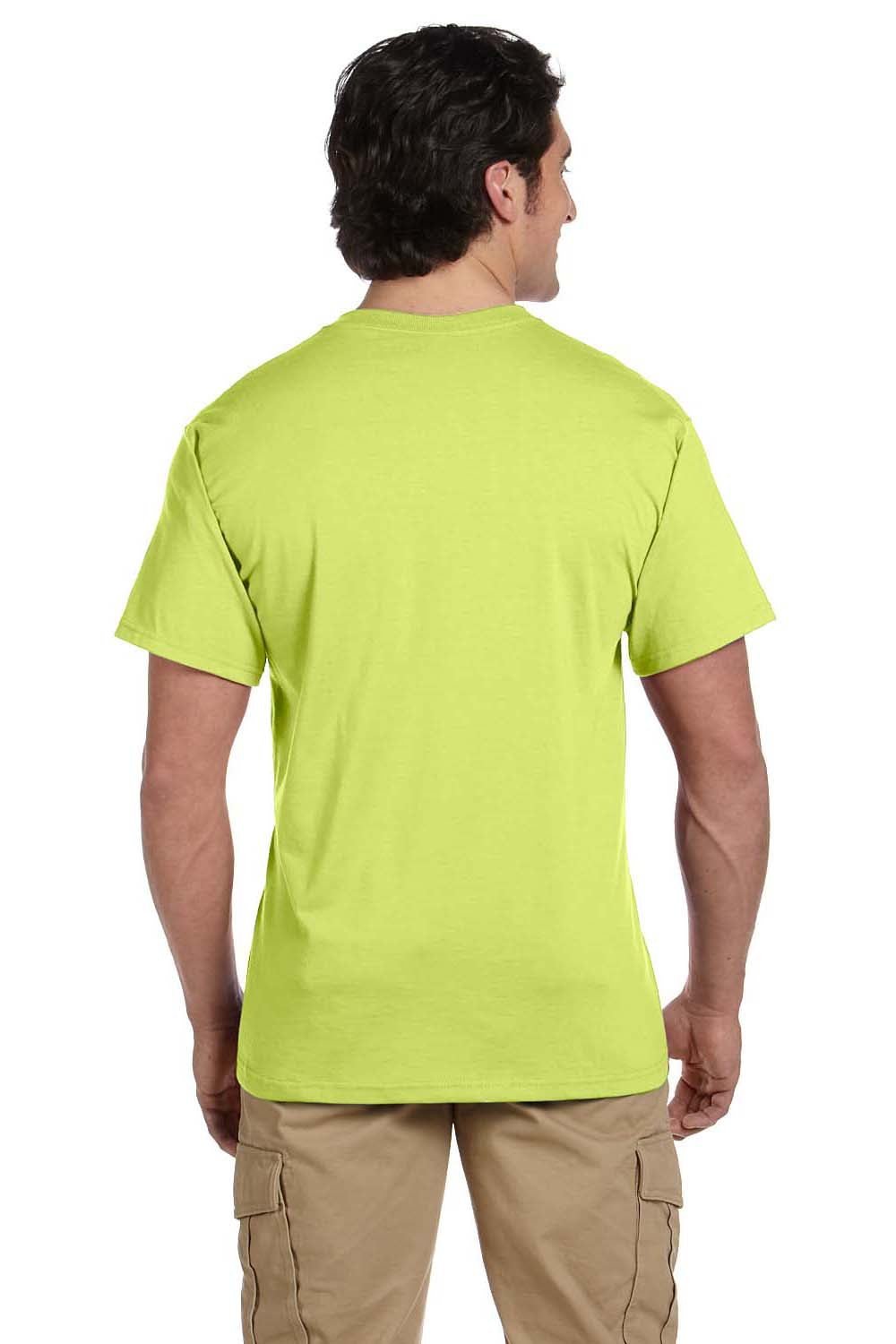 Jerzees 29P Mens Dri-Power Moisture Wicking Short Sleeve Crewneck T-Shirt w/ Pocket Safety Green Back