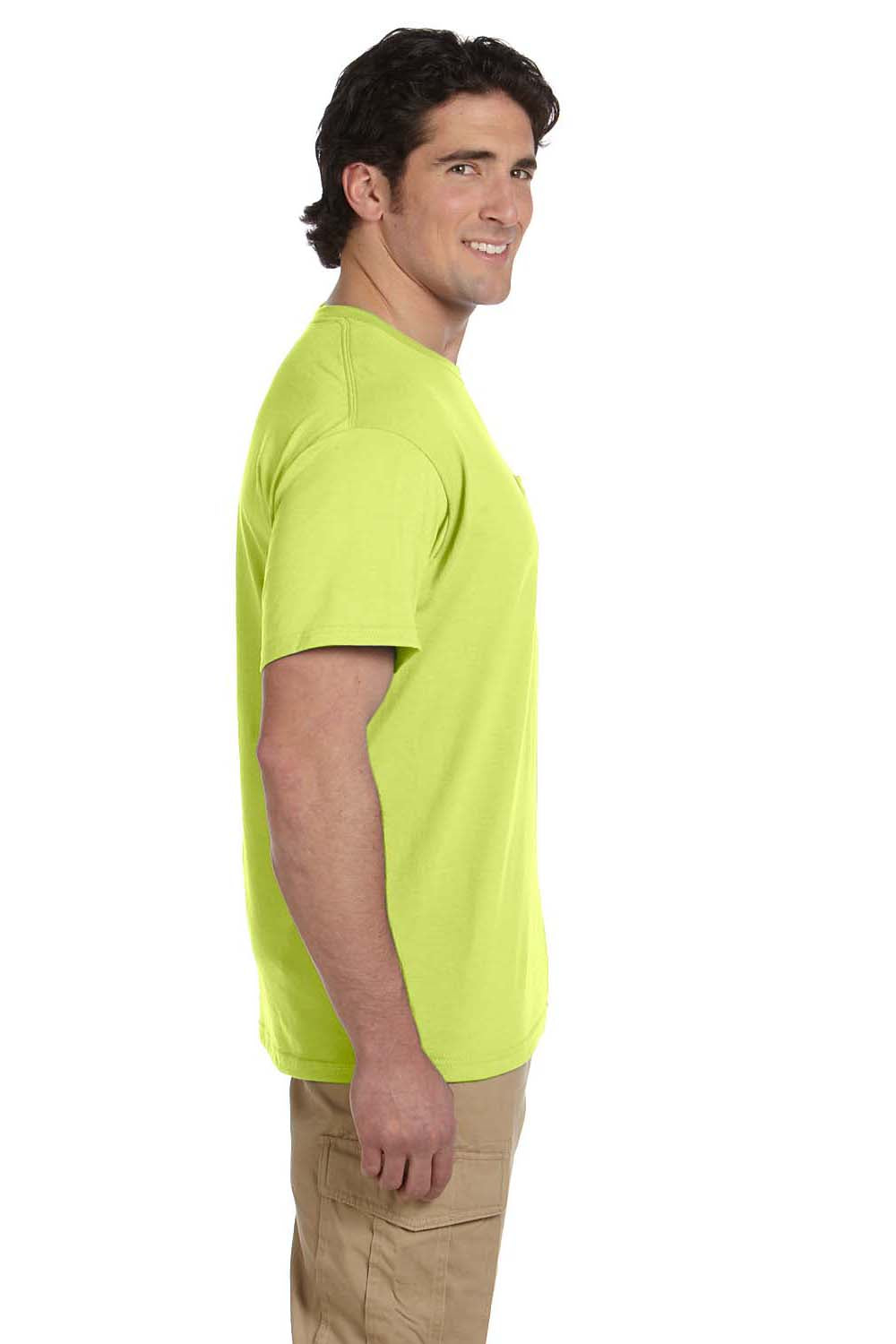 Jerzees 29P Mens Dri-Power Moisture Wicking Short Sleeve Crewneck T-Shirt w/ Pocket Safety Green Side