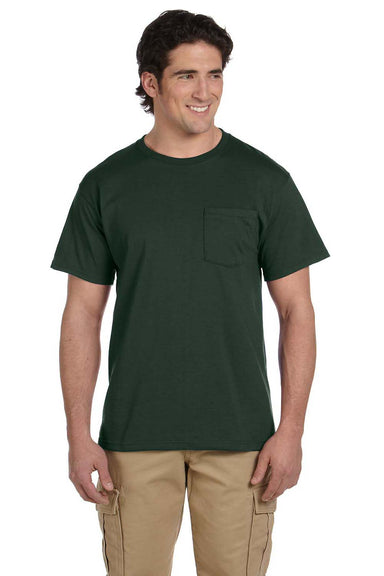 Jerzees 29P Mens Dri-Power Moisture Wicking Short Sleeve Crewneck T-Shirt w/ Pocket Forest Green Front