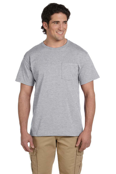 Jerzees 29P Mens Dri-Power Moisture Wicking Short Sleeve Crewneck T-Shirt w/ Pocket Oxford Grey Front