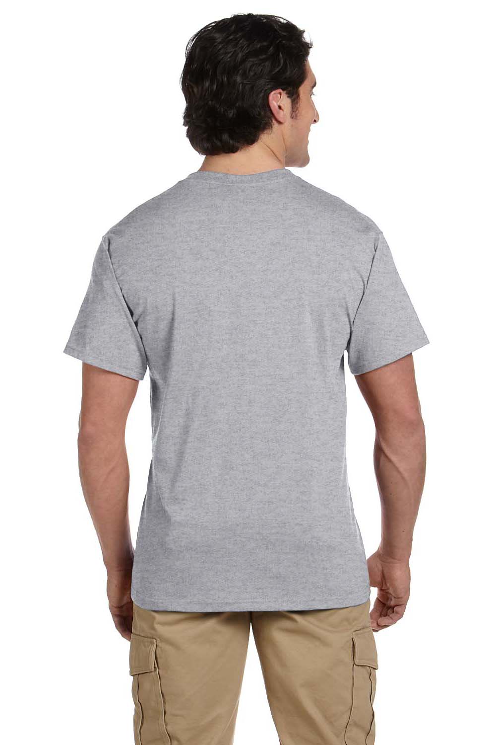 Jerzees 29P Mens Dri-Power Moisture Wicking Short Sleeve Crewneck T-Shirt w/ Pocket Oxford Grey Back