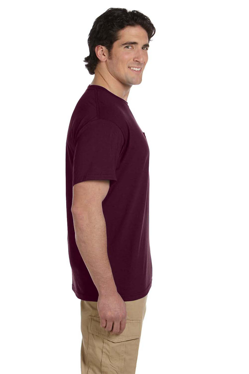 Jerzees 29P Mens Dri-Power Moisture Wicking Short Sleeve Crewneck T-Shirt w/ Pocket Maroon Side