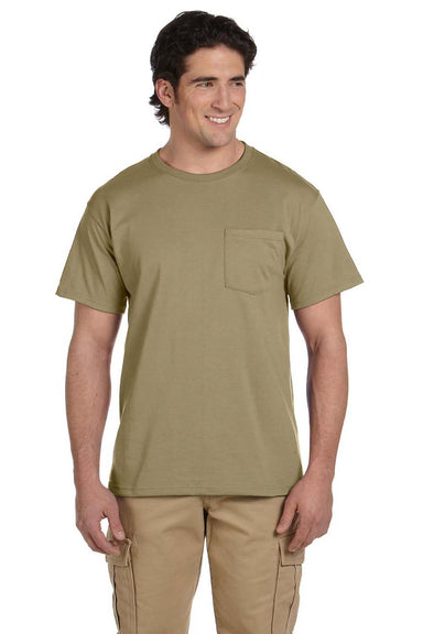 Jerzees 29P Mens Dri-Power Moisture Wicking Short Sleeve Crewneck T-Shirt w/ Pocket Khaki Brown Front