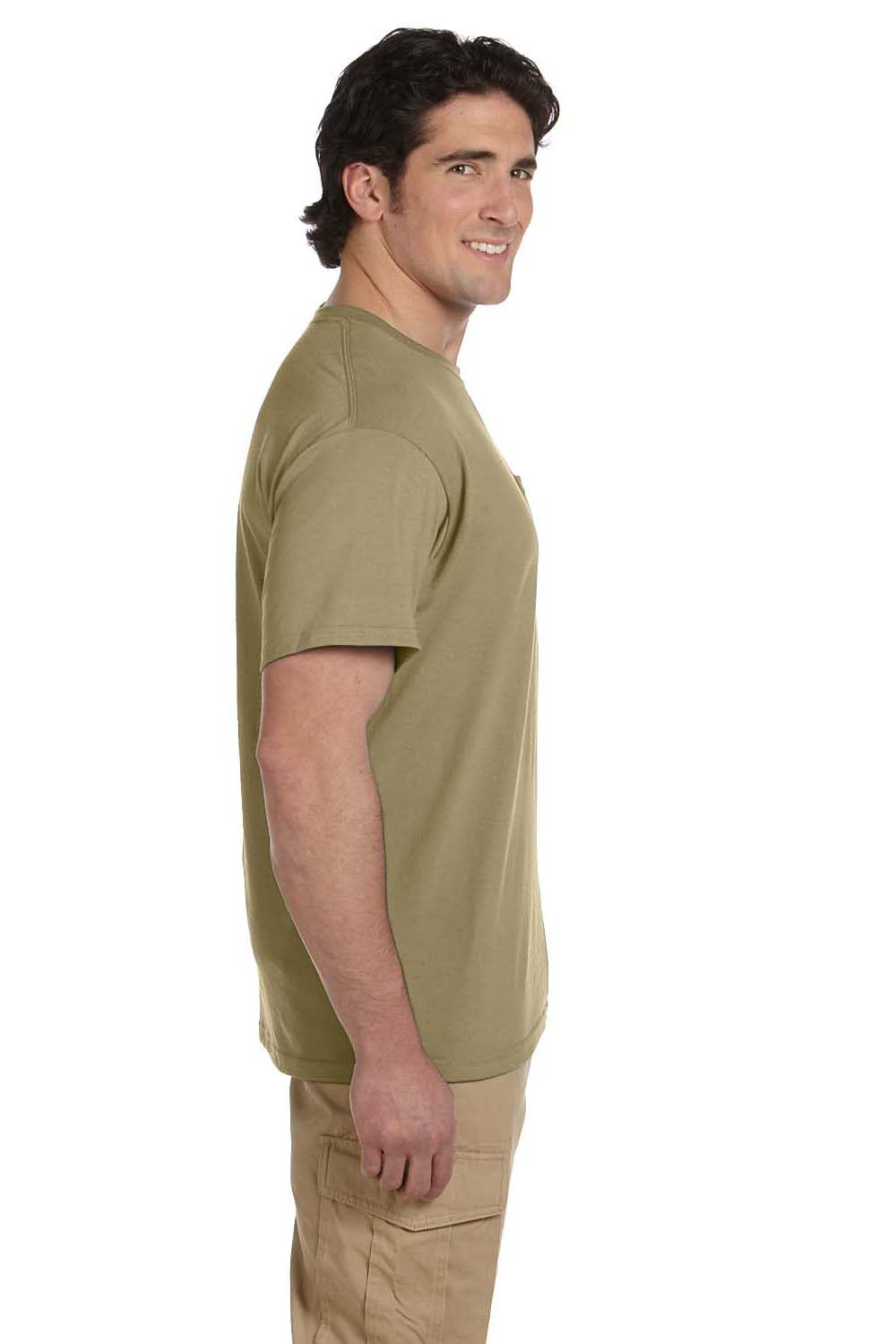 Jerzees 29P Mens Dri-Power Moisture Wicking Short Sleeve Crewneck T-Shirt w/ Pocket Khaki Brown Side