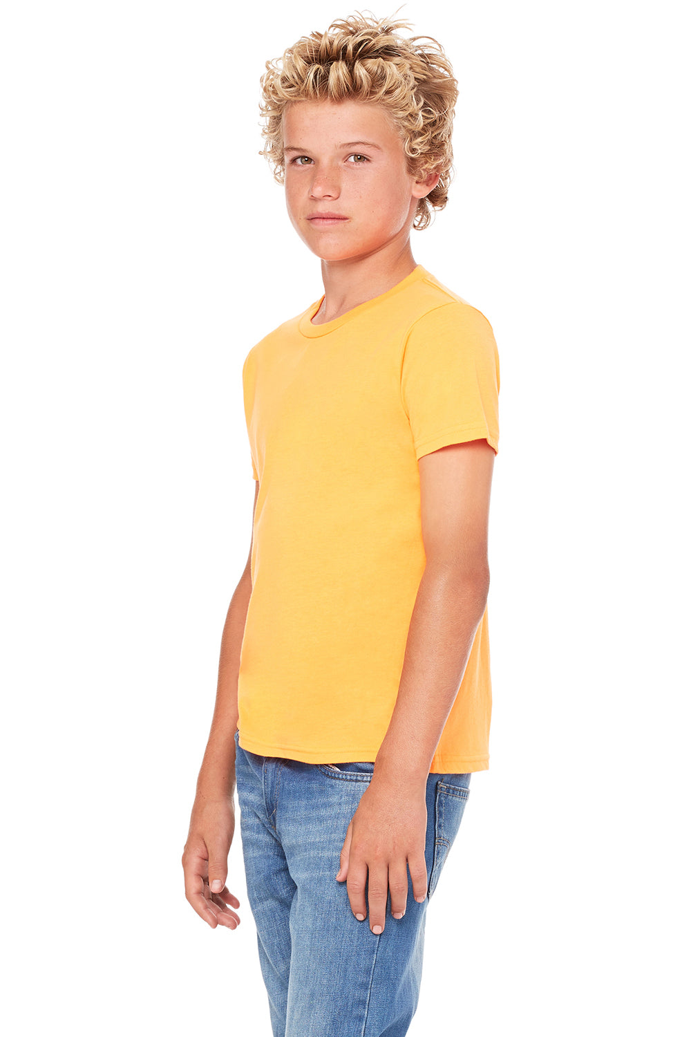 Bella + Canvas 3001Y Youth Jersey Short Sleeve Crewneck T-Shirt Neon Orange Side