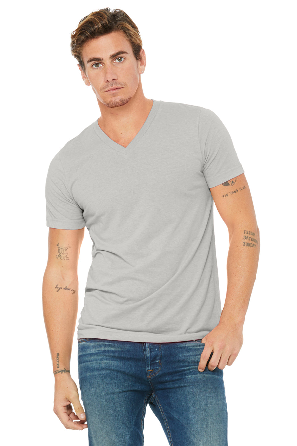 Bella + Canvas 3005 Mens Jersey Short Sleeve V-Neck T-Shirt Silver Grey Front