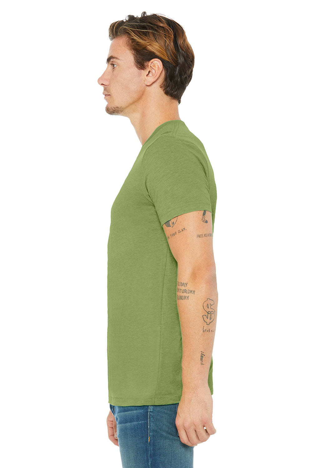 Bella + Canvas 3005 Mens Jersey Short Sleeve V-Neck T-Shirt Heather Green Side