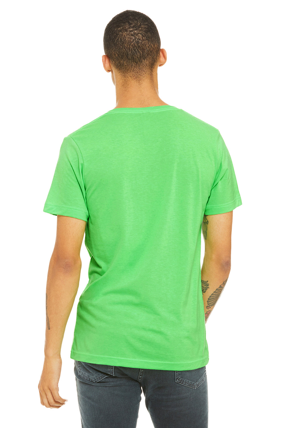 Bella + Canvas 3005 Mens Jersey Short Sleeve V-Neck T-Shirt Neon Green Back
