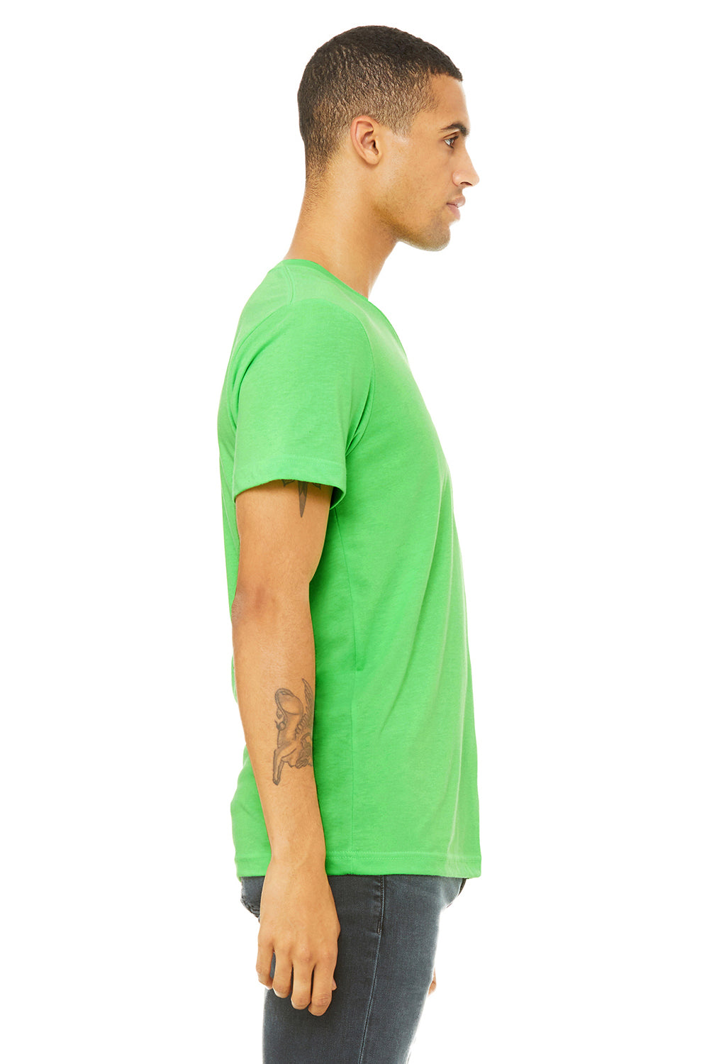 Bella + Canvas 3005 Mens Jersey Short Sleeve V-Neck T-Shirt Neon Green Side