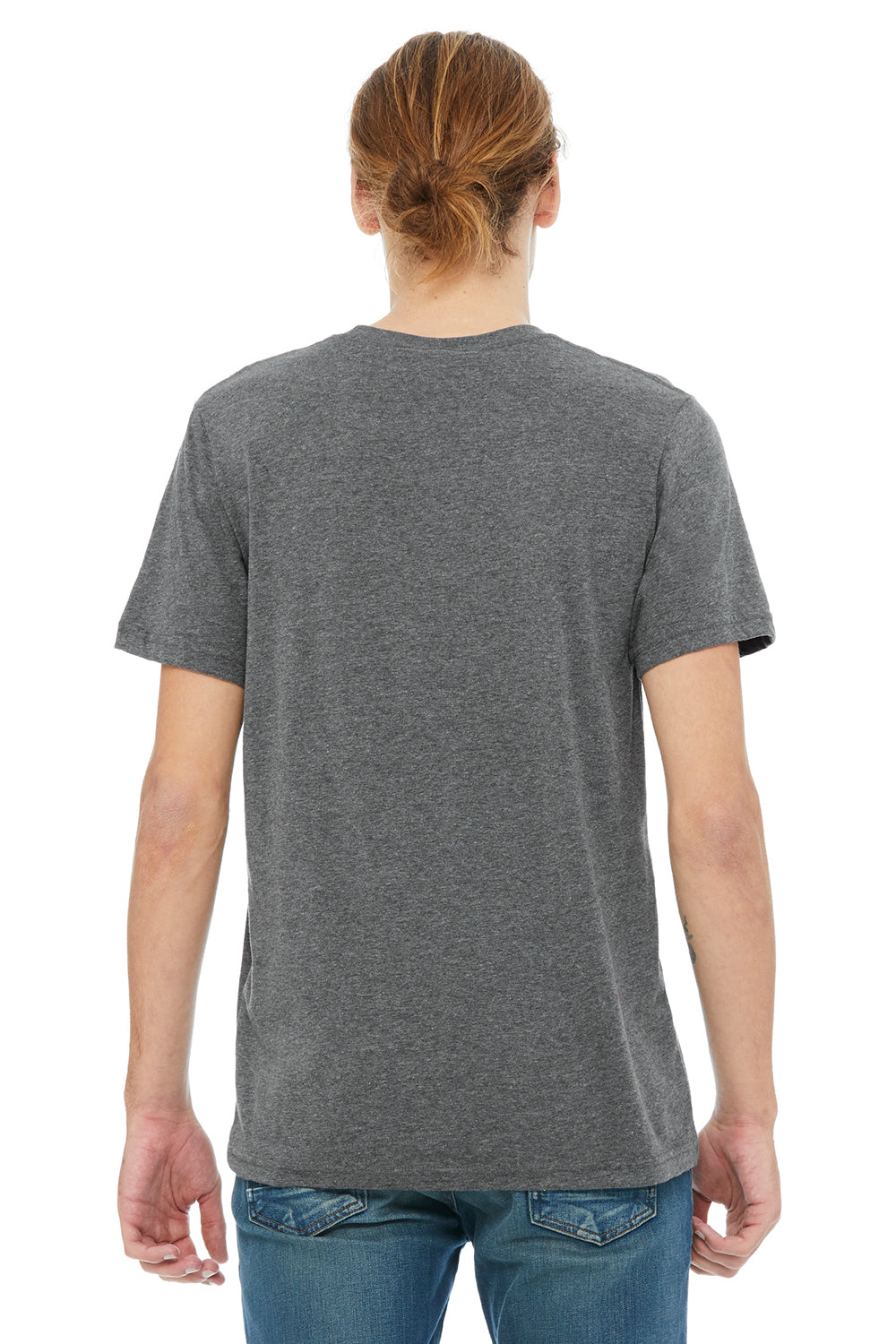 Bella + Canvas 3021 Mens Jersey Short Sleeve Crewneck T-Shirt w/ Pocket Heather Deep Grey Back