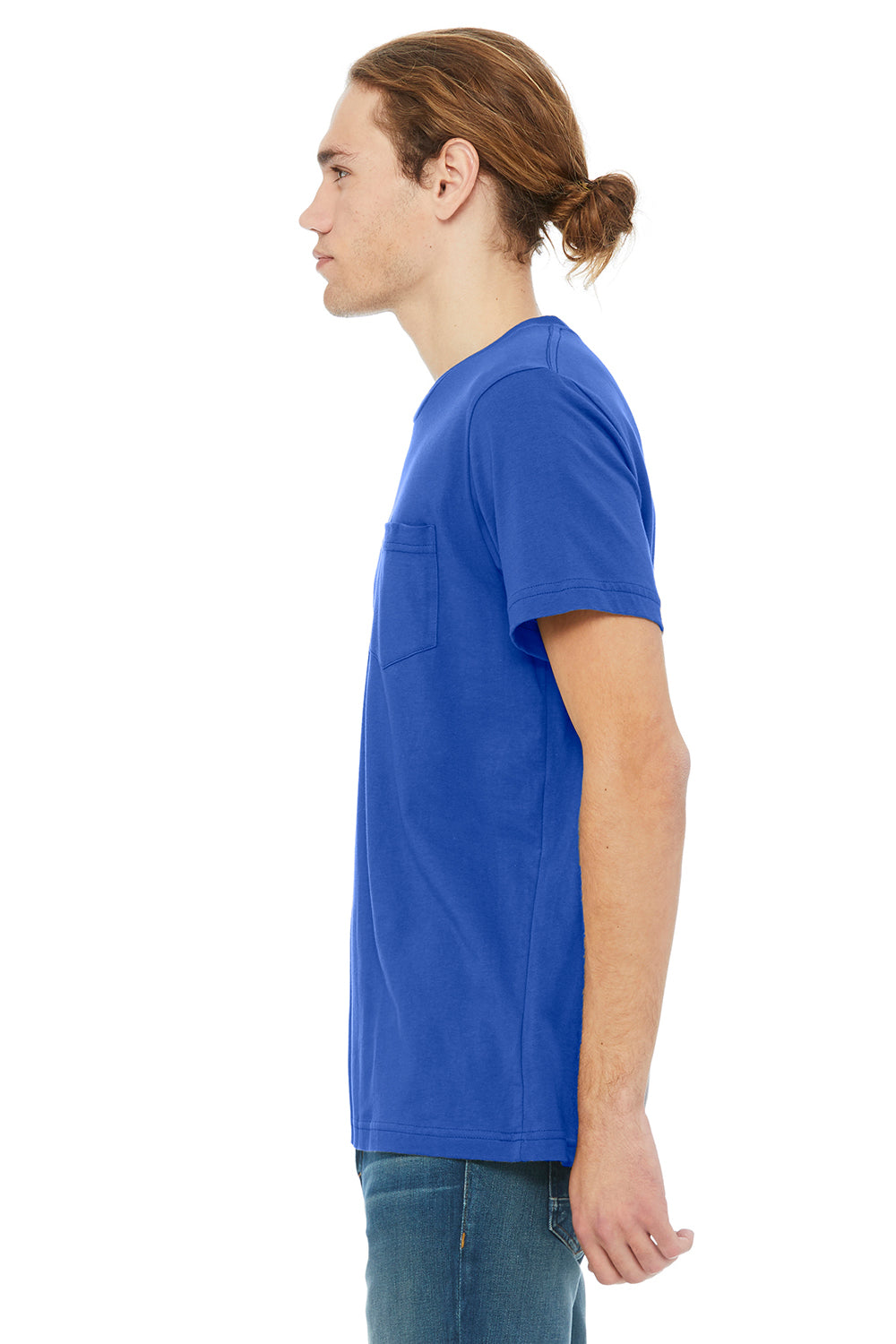 Bella + Canvas 3021 Mens Jersey Short Sleeve Crewneck T-Shirt w/ Pocket Royal Blue Side