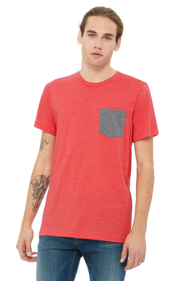 Bella + Canvas 3021 Mens Jersey Short Sleeve Crewneck T-Shirt w/ Pocket Heather Red/Heather Grey Front