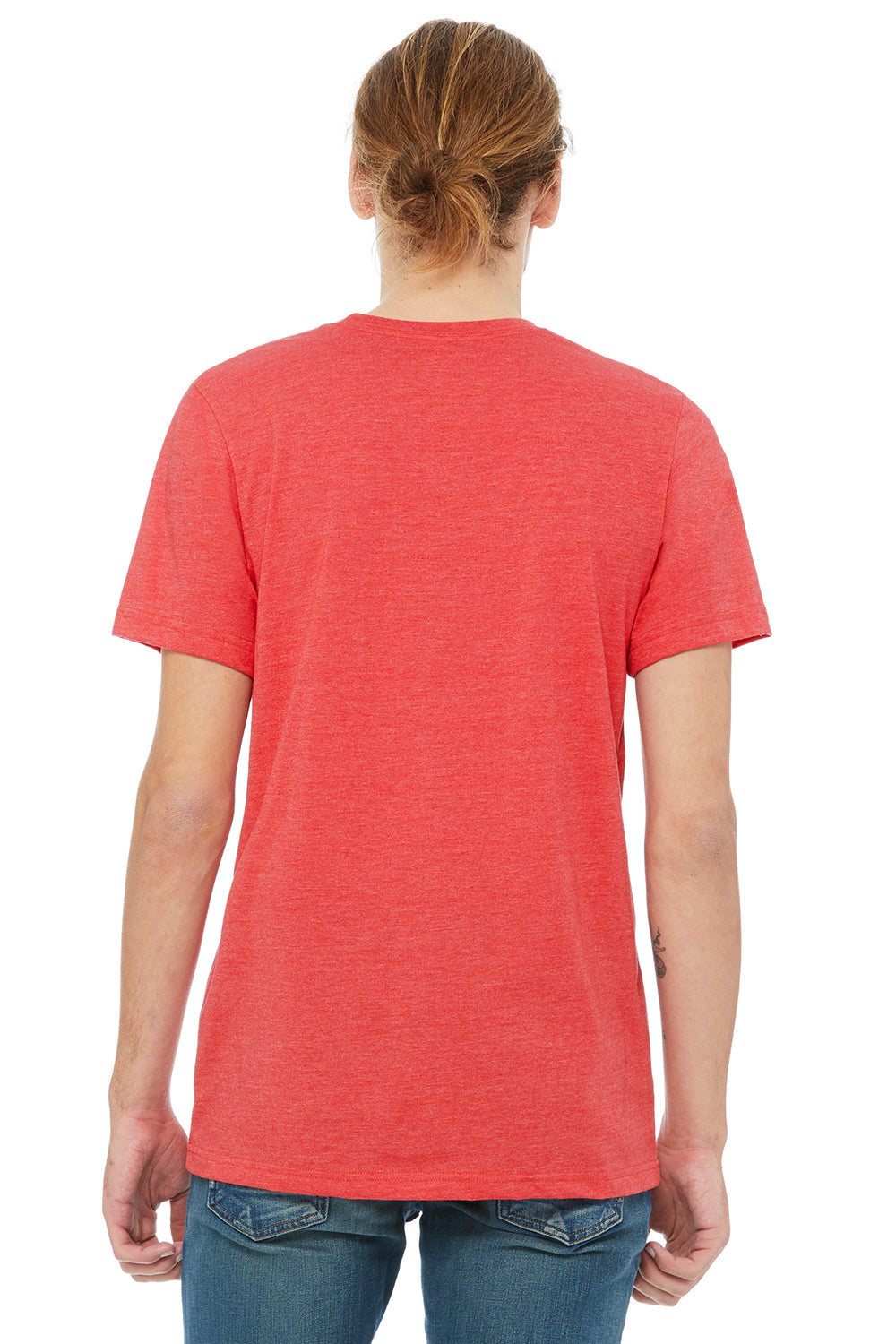 Bella + Canvas 3021 Mens Jersey Short Sleeve Crewneck T-Shirt w/ Pocket Heather Red/Heather Grey Back