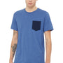 Bella + Canvas Mens Jersey Short Sleeve Crewneck T-Shirt w/ Pocket - Heather True Royal Blue/Navy Blue - Closeout