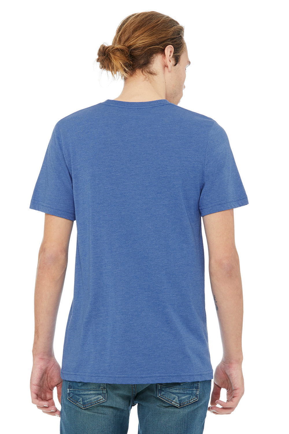 Bella + Canvas 3021 Mens Jersey Short Sleeve Crewneck T-Shirt w/ Pocket Heather Royal Blue/Navy Blue Back