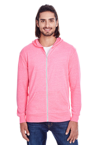 Threadfast Apparel 302Z Mens Full Zip Hooded Sweatshirt Hoodie Neon Pink Front