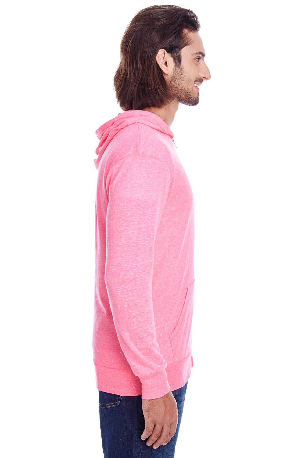 Threadfast Apparel 302Z Mens Full Zip Hooded Sweatshirt Hoodie Neon Pink Side