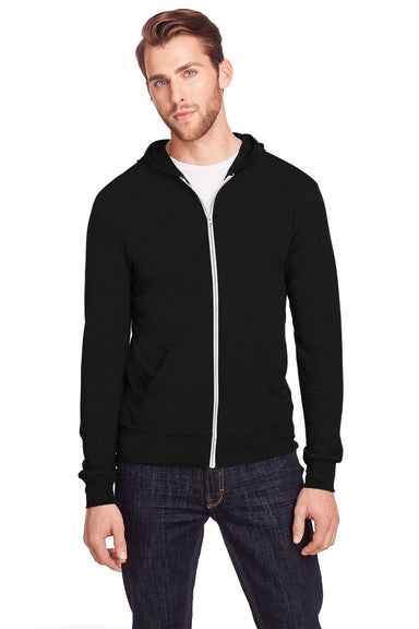 Threadfast Apparel 302Z Mens Full Zip Hooded Sweatshirt Hoodie Solid Black Front