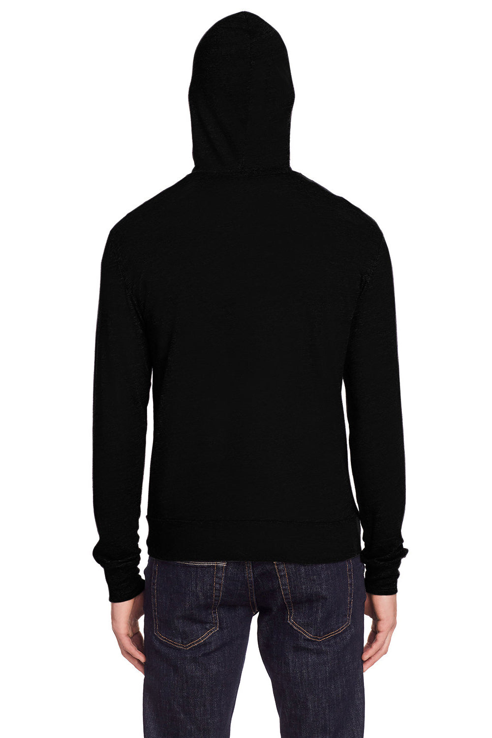 Threadfast Apparel 302Z Mens Full Zip Hooded Sweatshirt Hoodie Solid Black Back