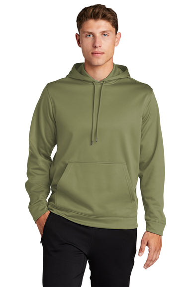 Sport-Tek F244 Mens Sport-Wick Moisture Wicking Fleece Hooded Sweatshirt Hoodie Olive Drab Green Front