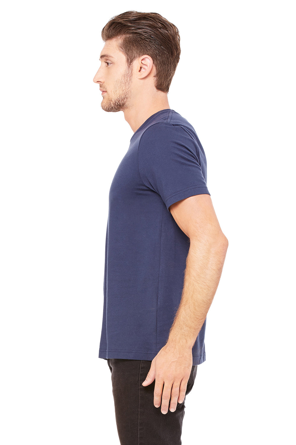 Bella + Canvas 3091 Mens Short Sleeve Crewneck T-Shirt Navy Blue Side