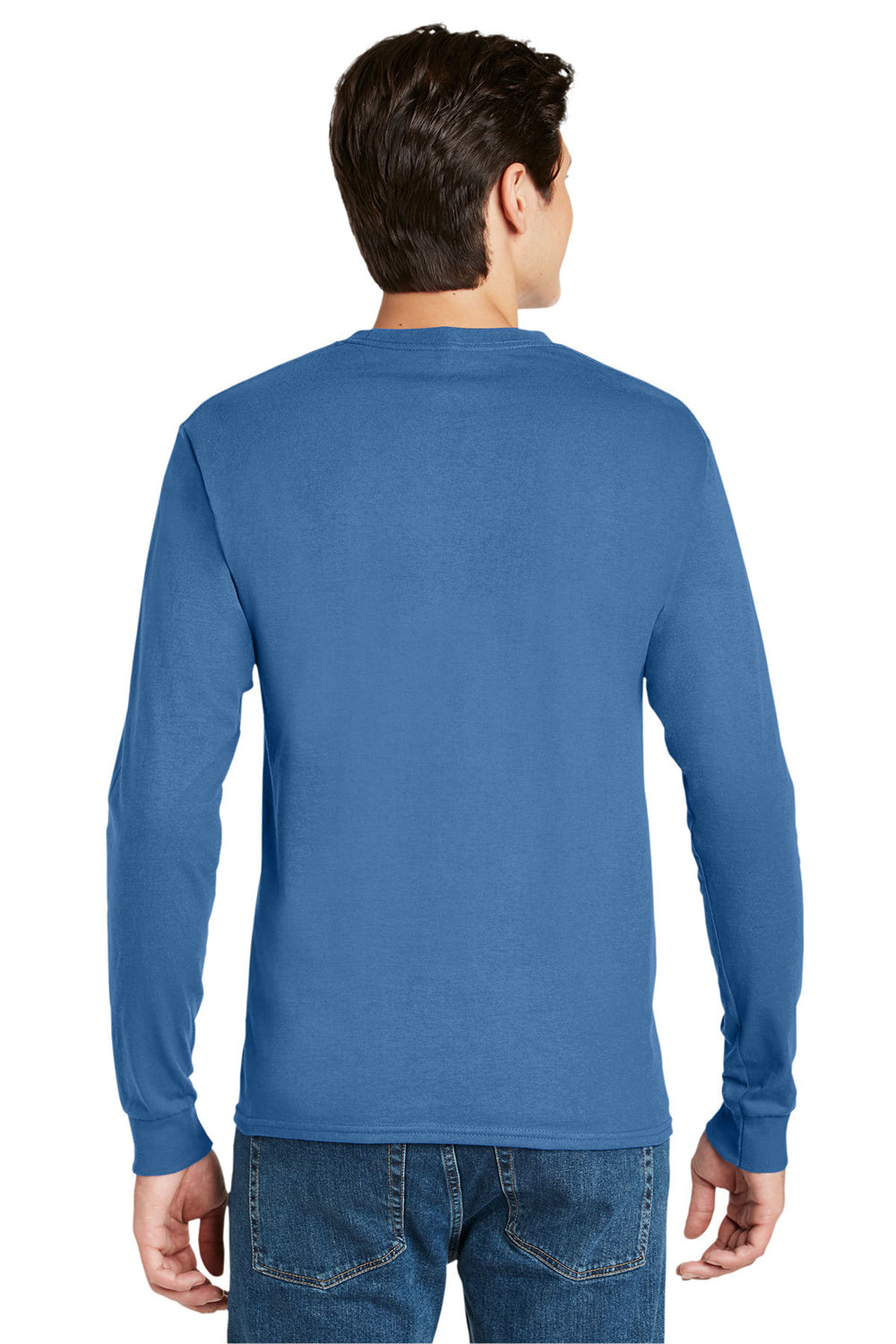 Hanes 5586 Mens ComfortSoft Long Sleeve Crewneck T-Shirt Carolina Blue Back