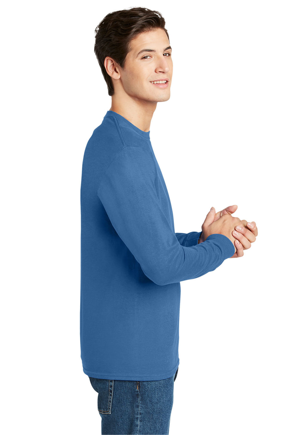 Hanes 5586 Mens ComfortSoft Long Sleeve Crewneck T-Shirt Carolina Blue Side