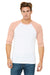 Bella + Canvas 3200 Mens 3/4 Sleeve Crewneck T-Shirt White/Heather Peach Front