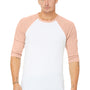 Bella + Canvas Mens 3/4 Sleeve Crewneck T-Shirt - White/Heather Peach - Closeout