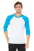 Bella + Canvas 3200 Mens 3/4 Sleeve Crewneck T-Shirt White/Neon Blue Front