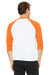 Bella + Canvas 3200 Mens 3/4 Sleeve Crewneck T-Shirt White/Neon Orange Back