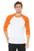 Bella + Canvas 3200 Mens 3/4 Sleeve Crewneck T-Shirt White/Neon Orange Front